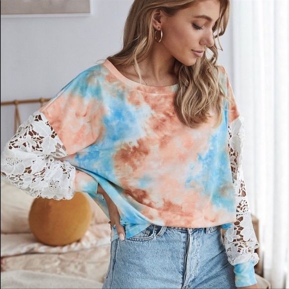 LACE sleeves Tie Dye TOP - Picture 4 of 6